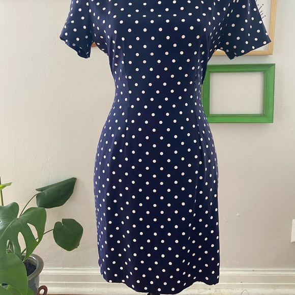 Vintage 90s Navy Polka Dot Mini Dress Size S - Picture 2 of 4